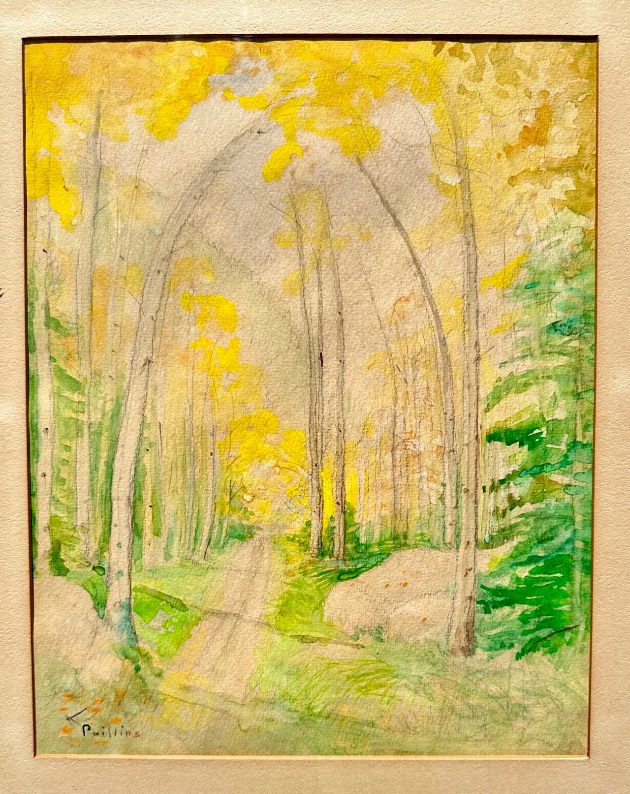 Bert G. Phillips (1868–1956) Watercolor Aspen Forest Path Scene Painting