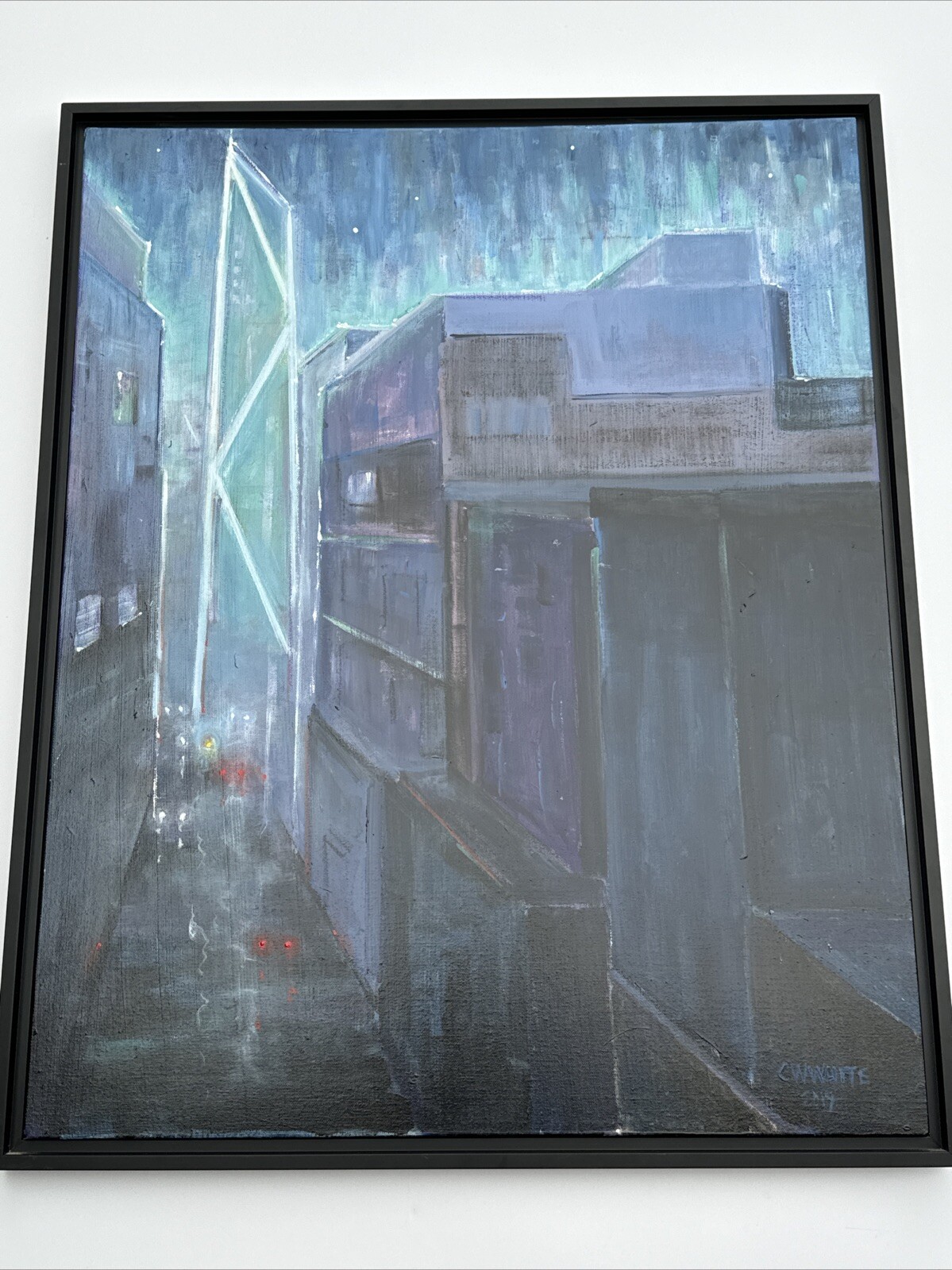 CHARLES WHITE PAINTING CITYSCAPE NIGHT URBAN LIGHTS CITY FOG MODERNIST RARE