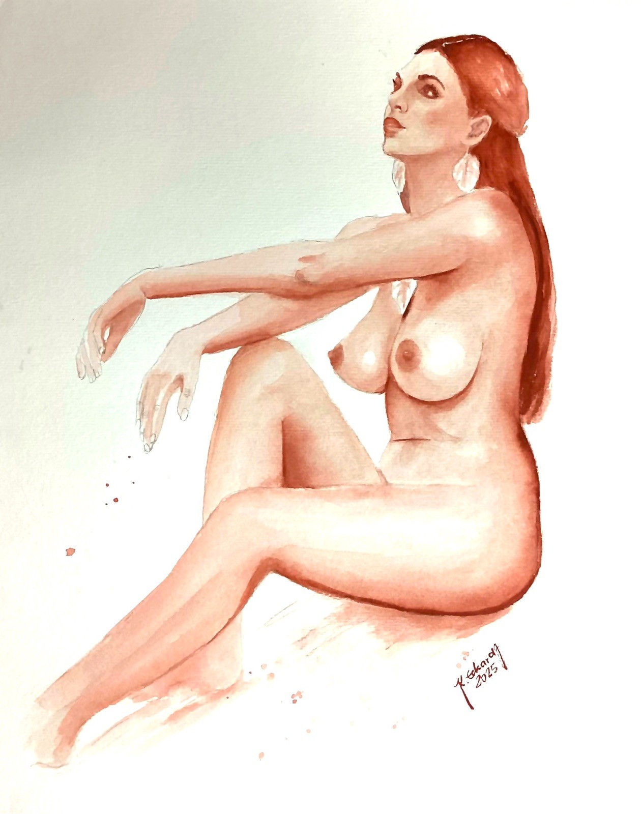 Original watercolour drawing erotic painting drawing pin up erotic act nudo nude