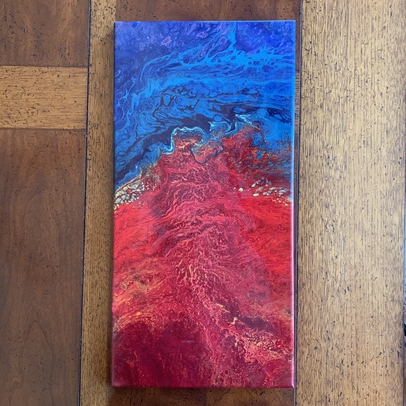 Original Abstract Art Colorful Fluid Pour Acrylic Crashing Lava Sky on Canvas 73
