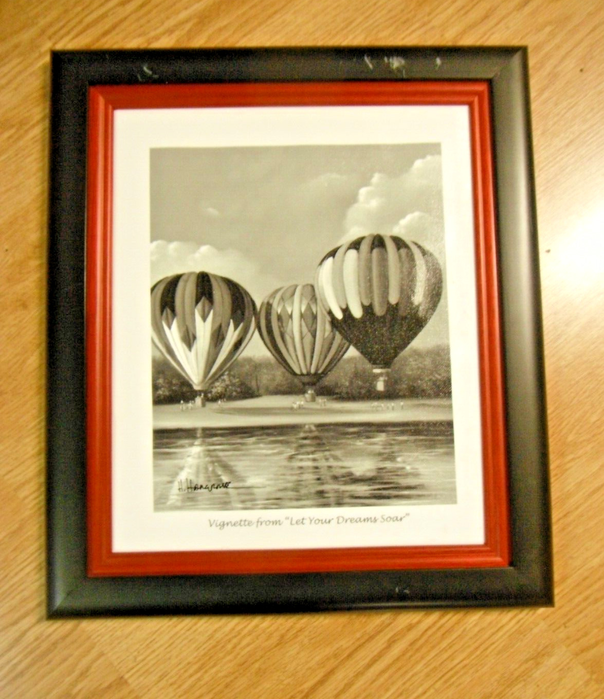 signed H Hargrove Framed Lithograph on Canvas B & W LET YOUR DREAMS SOAR Balloon