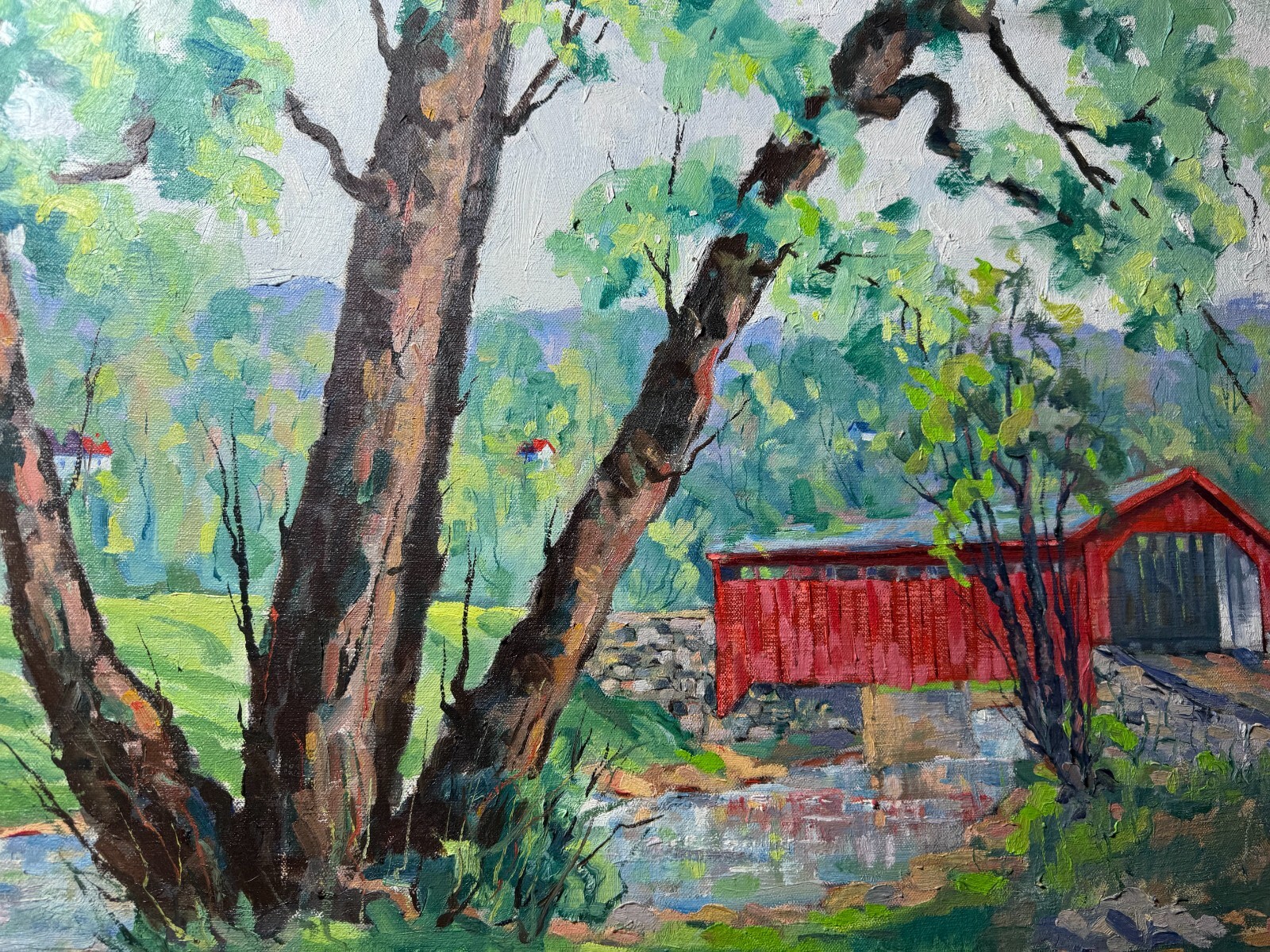Richard D. Schultz (1915 – 2007) «Bogert’s Covered Bridge, Lehigh» Oil Painting