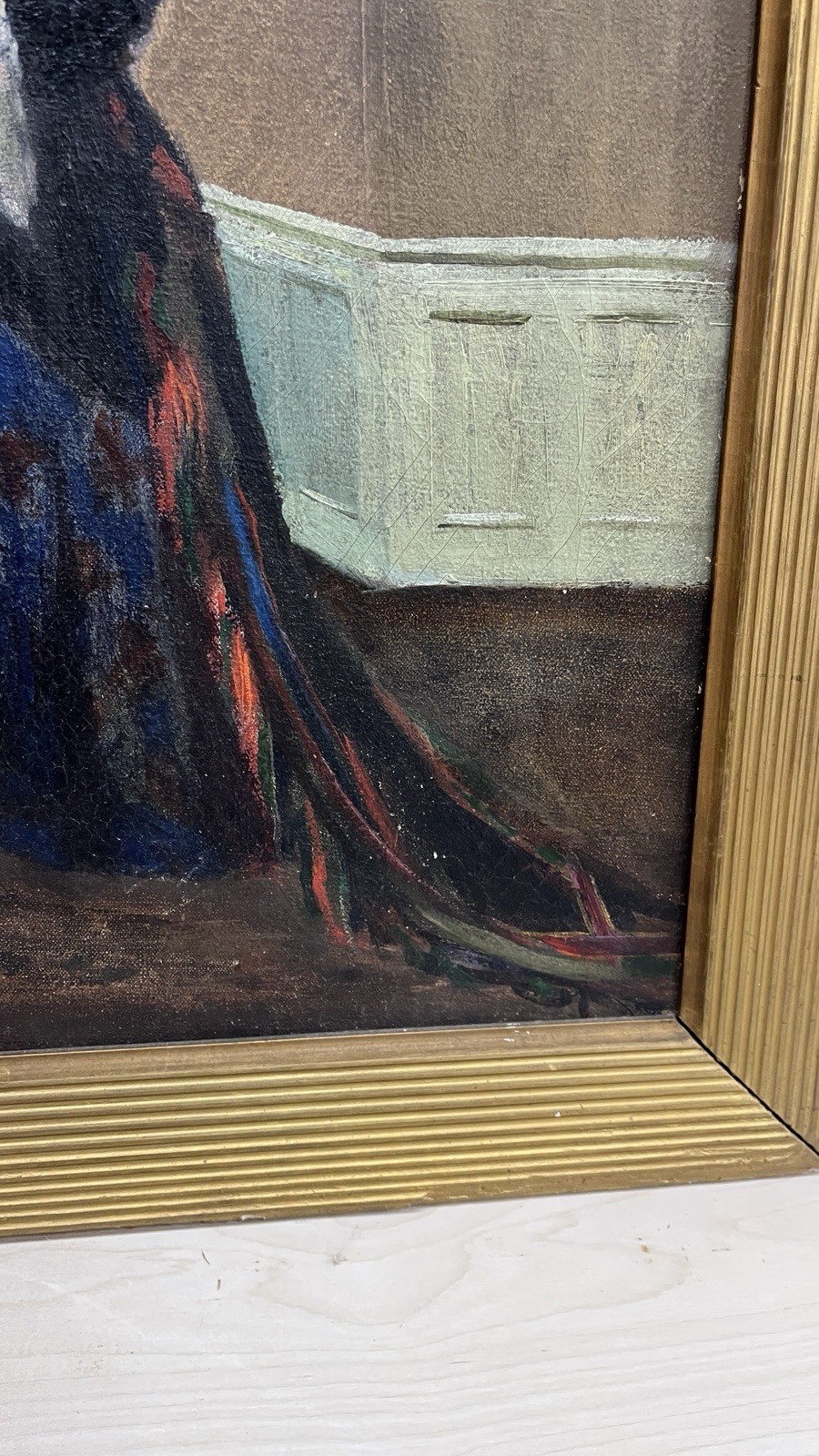 Antique 20th Century Victorian Interior Portrait Oil Painting Impressionist