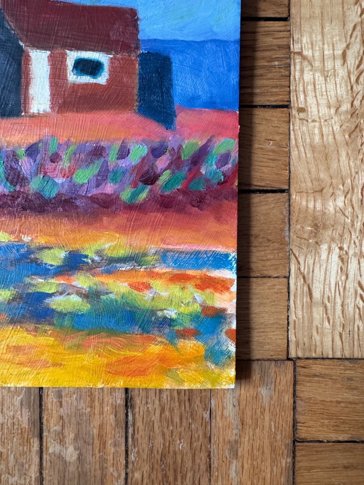 Vintage Painting Acrylic On Cardboard Landscape Hills 8 x 10 Peter Feldman
