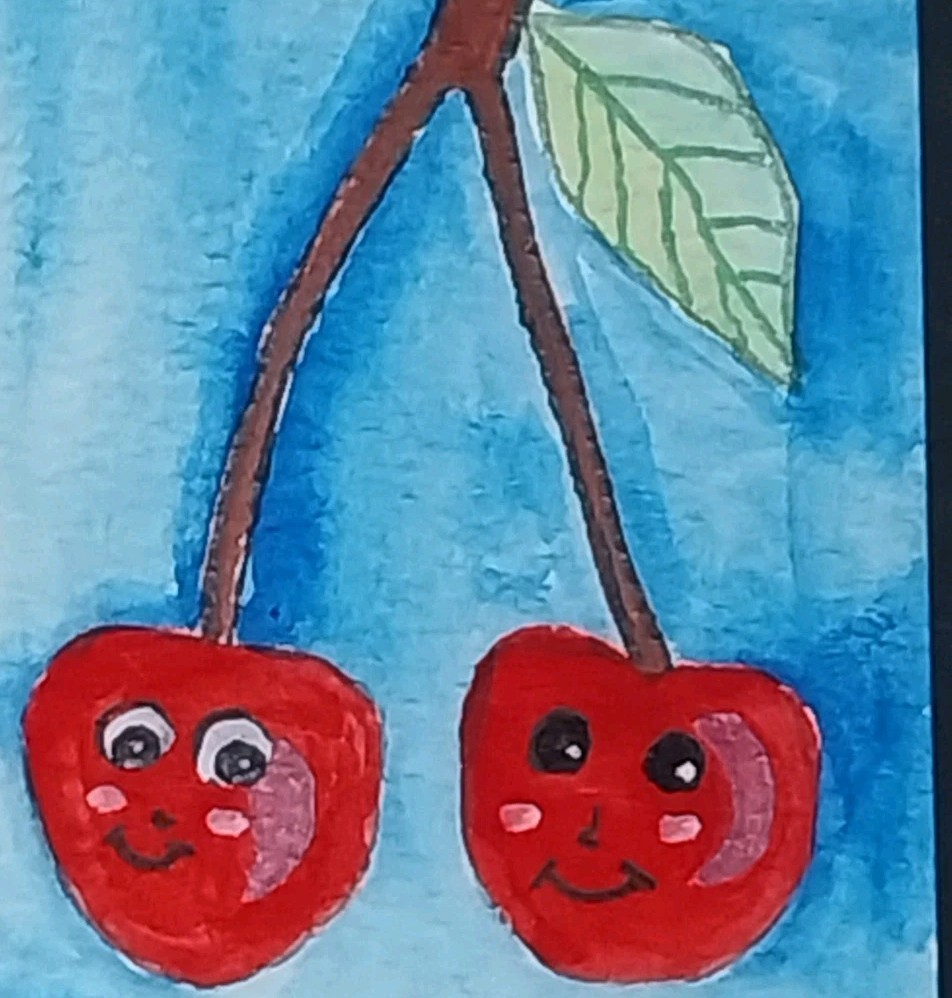 ACEO Cherry Original Painting Art Card Watercolor OOAK Fruit Kitchen Art ATC GAT