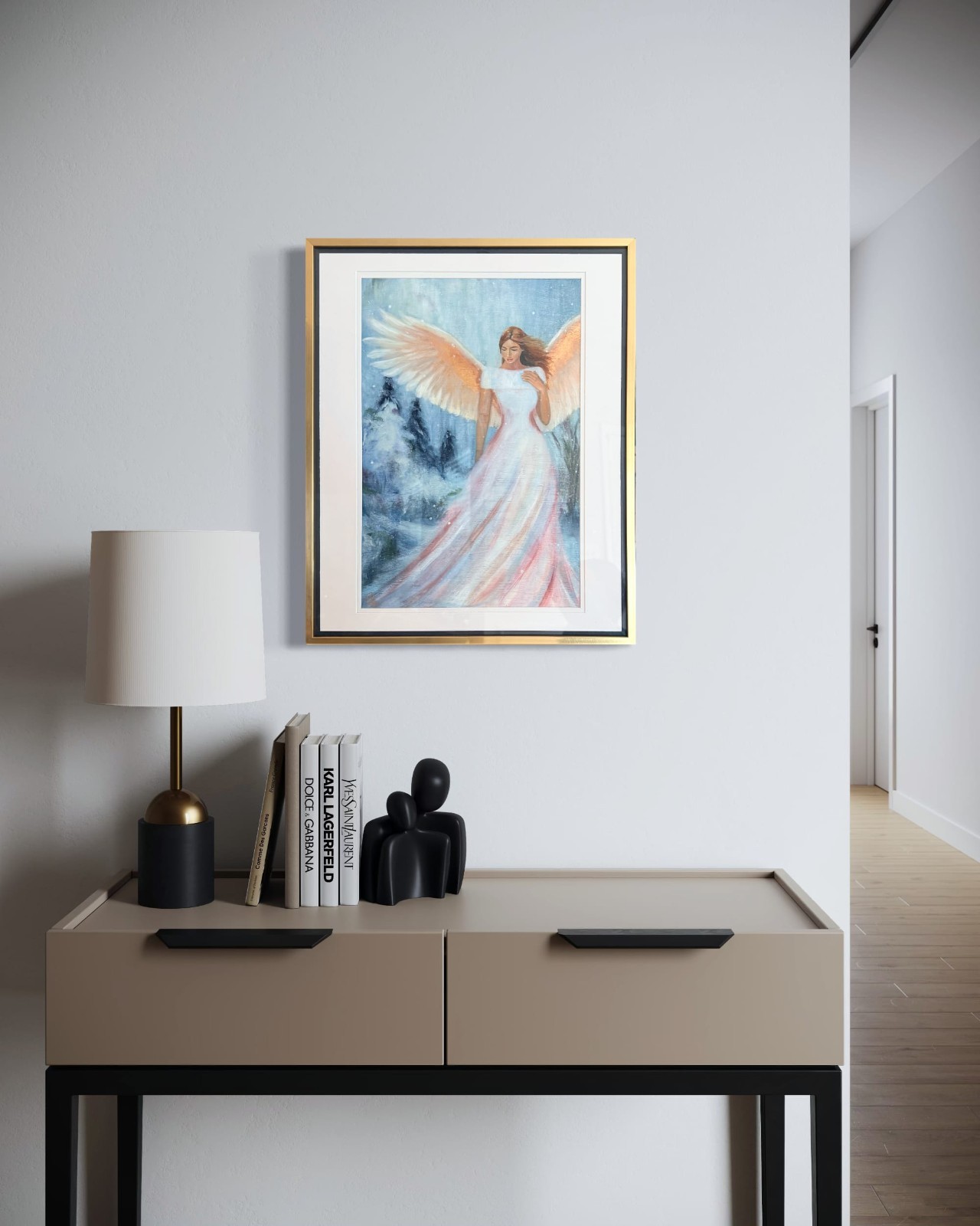 Angel Hope Original Oil and Mixed Media Painting on Paper 18″x12.5″ Home Decor