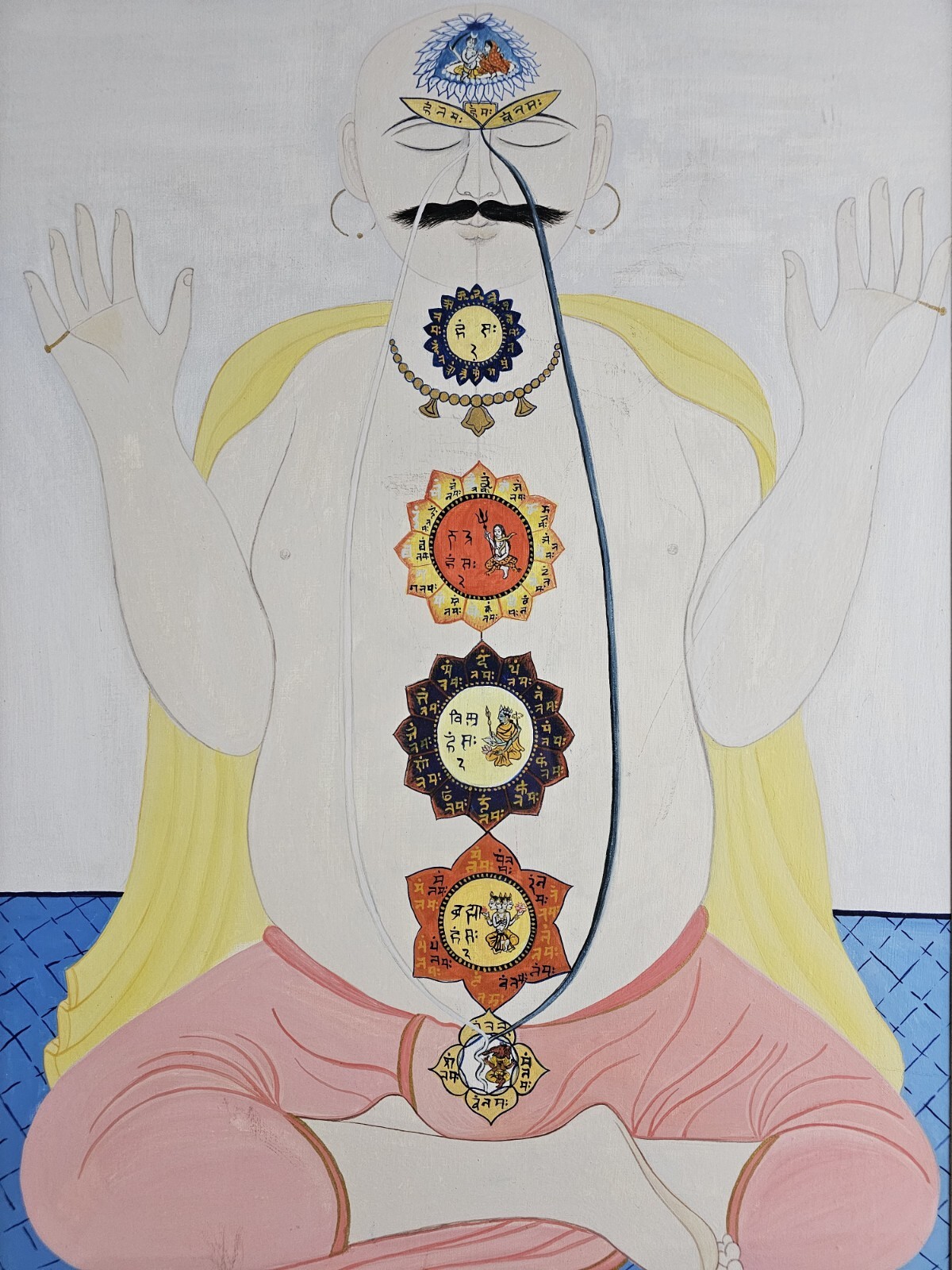 Large Vintage Original Buddhist Chakra Painting 26×19 Framed Meditation Art 1/1