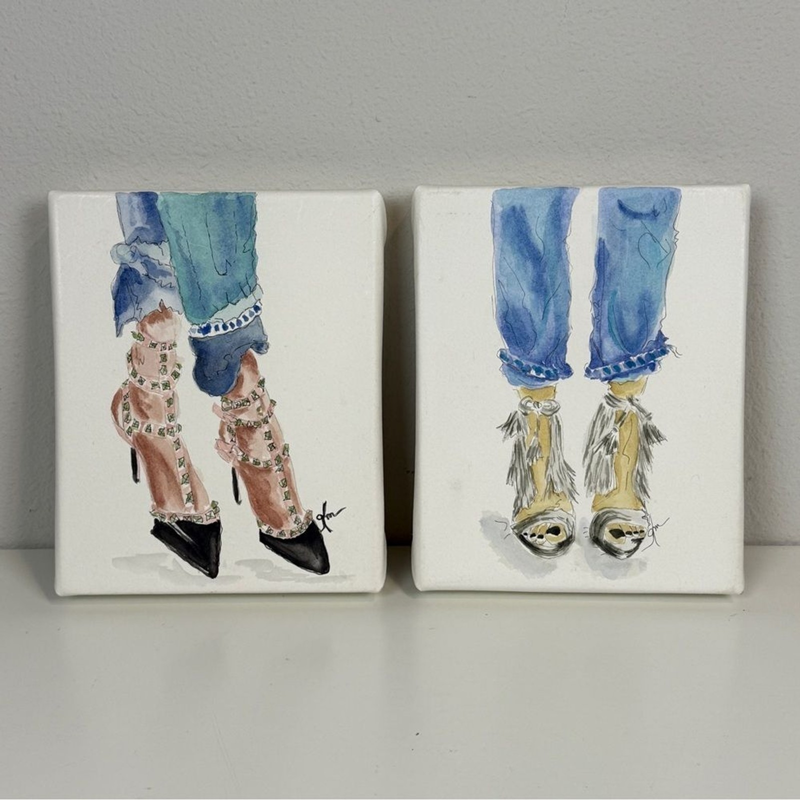 2 8×10 Watercolor Artwork Heel Shoes Gayle Miller