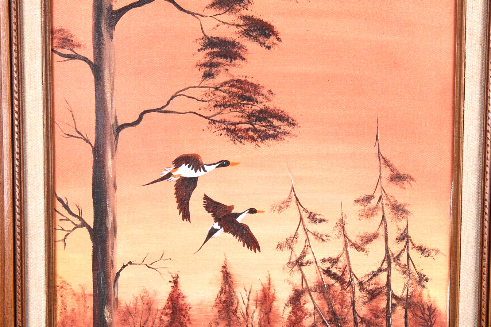 Sunset Bayou Painting Ducks Flying Pond Oil Painting On Canvas Signed Hower?