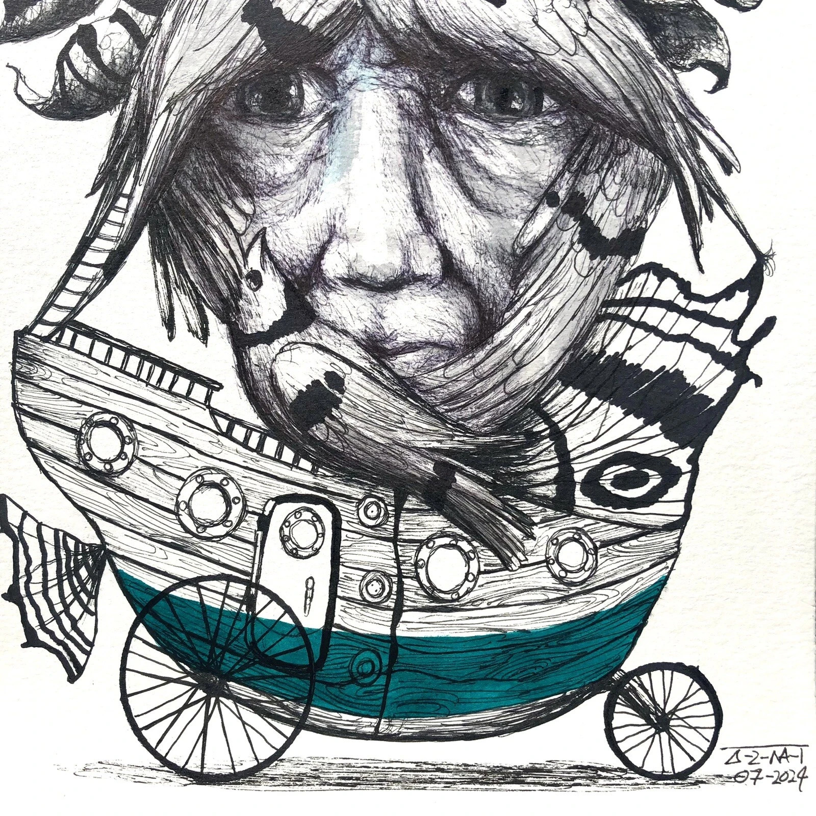 ALAIN DONATE HERNANDEZ ORIGINAL MIXED MEDIA ACRYLIC,INK ON CARDBOARD 8″X 11″