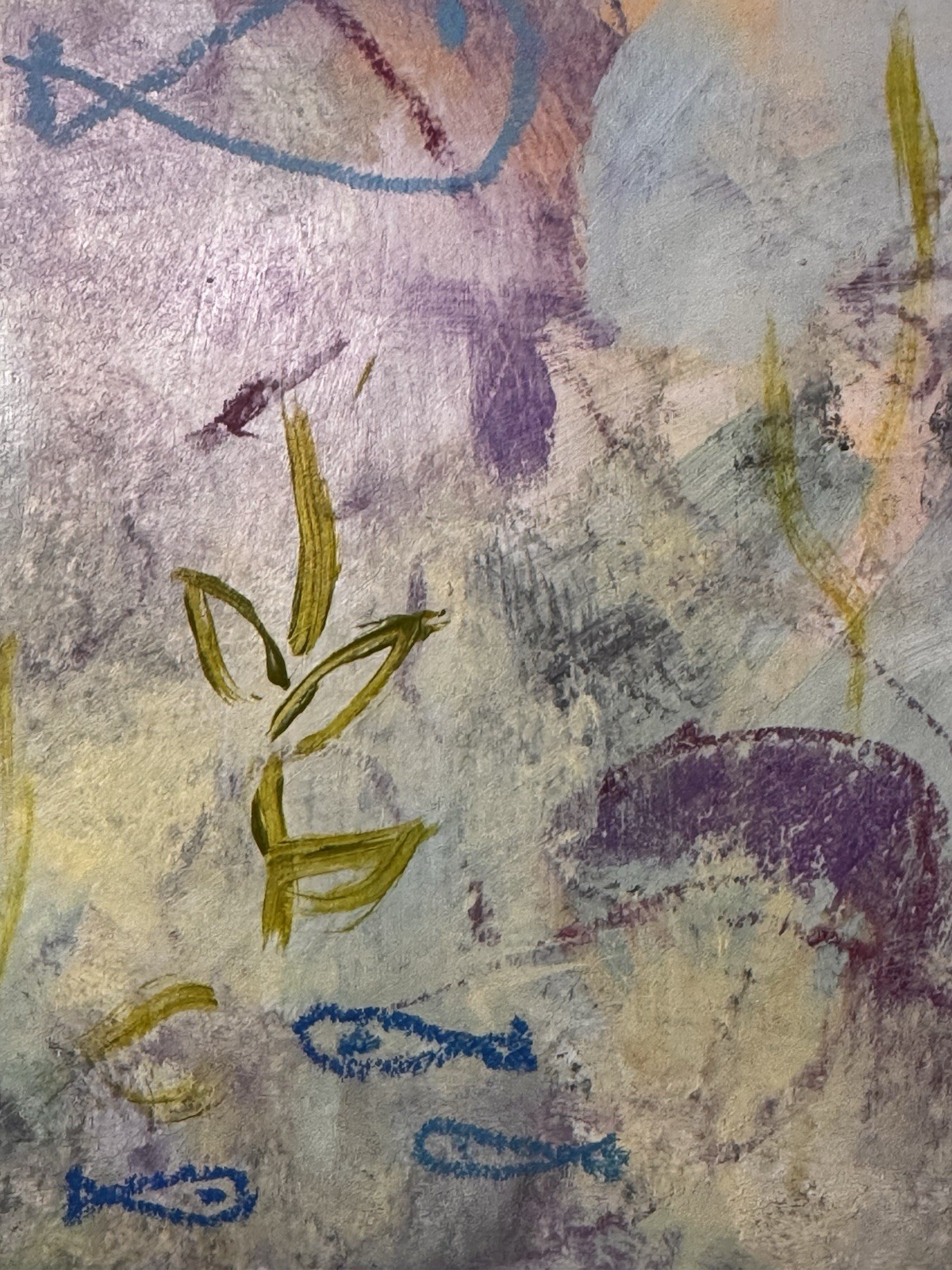 Original Abstract Expressionism 9X12 Fish Pond Paper Colorful Handmade Signed 10