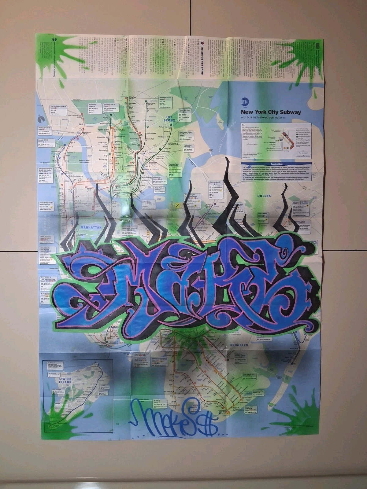 Original New york Subway Graffiti Map Art – 23 x 34 Inches – MAKE$
