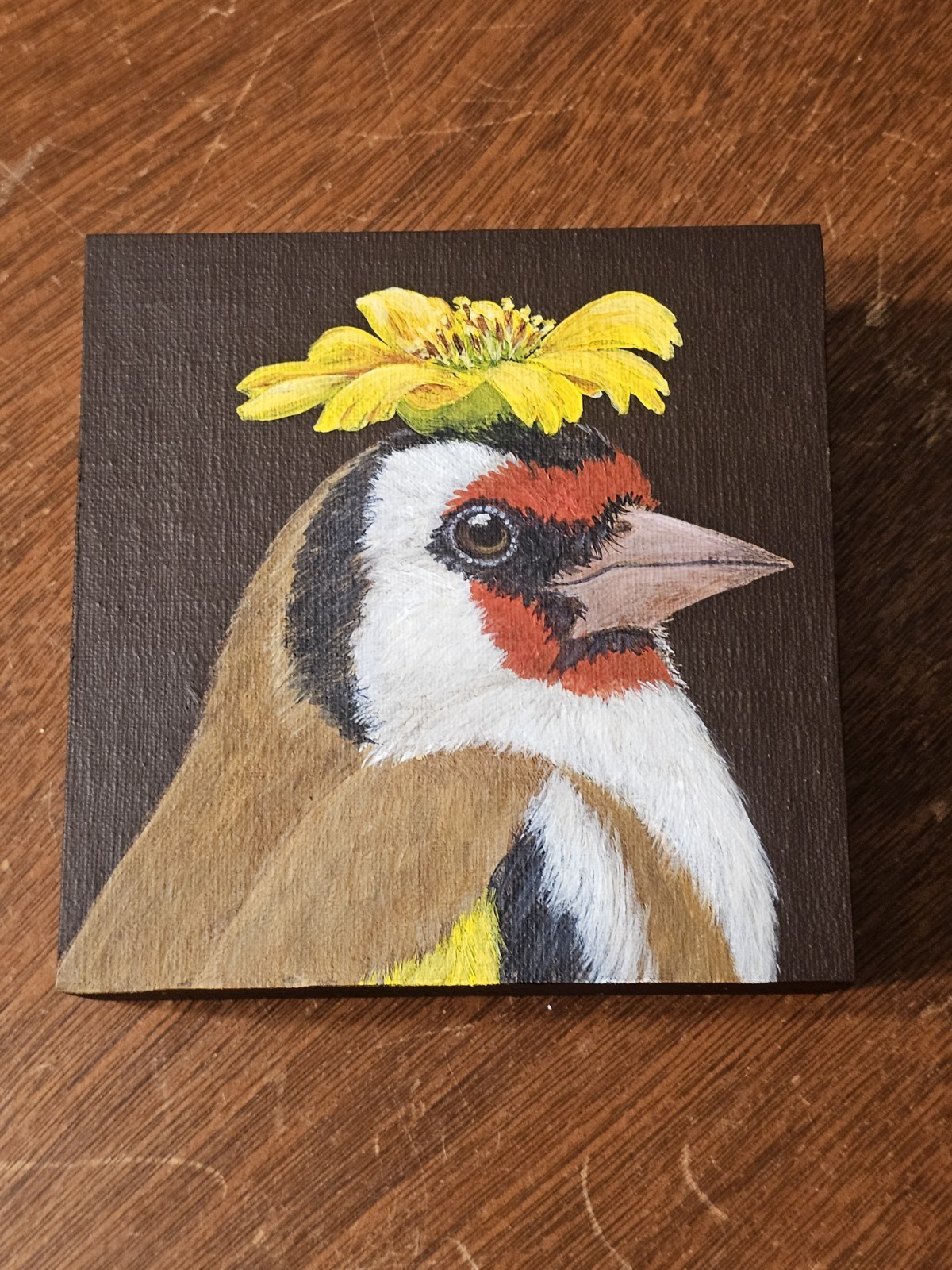 Vicki Sawyer «Charles» Original Oil Painting European Goldfinch 5″×5″ Signed