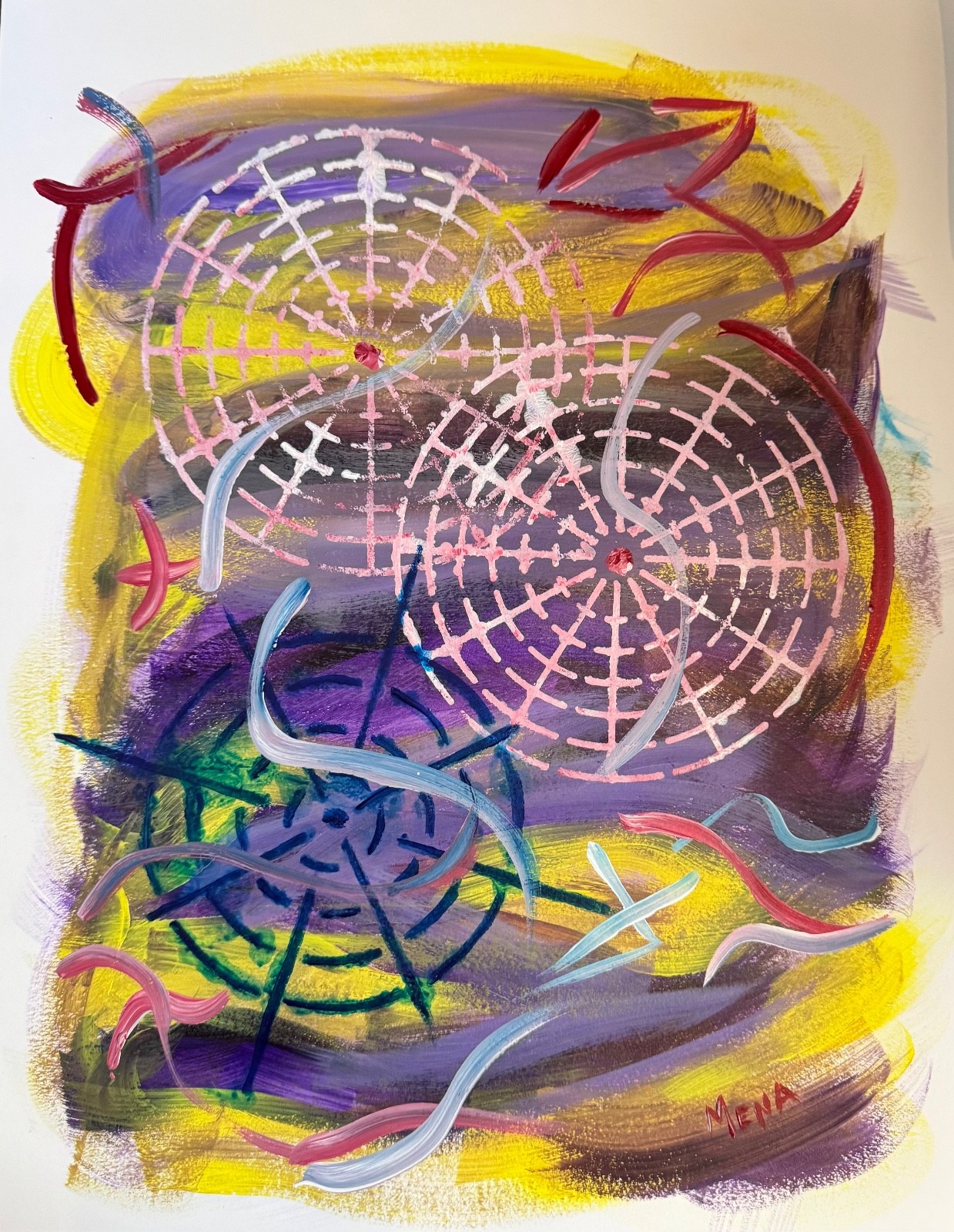Child Abstract Pinwheels Expression 14X11 Original Art on Quality Paper by Mena
