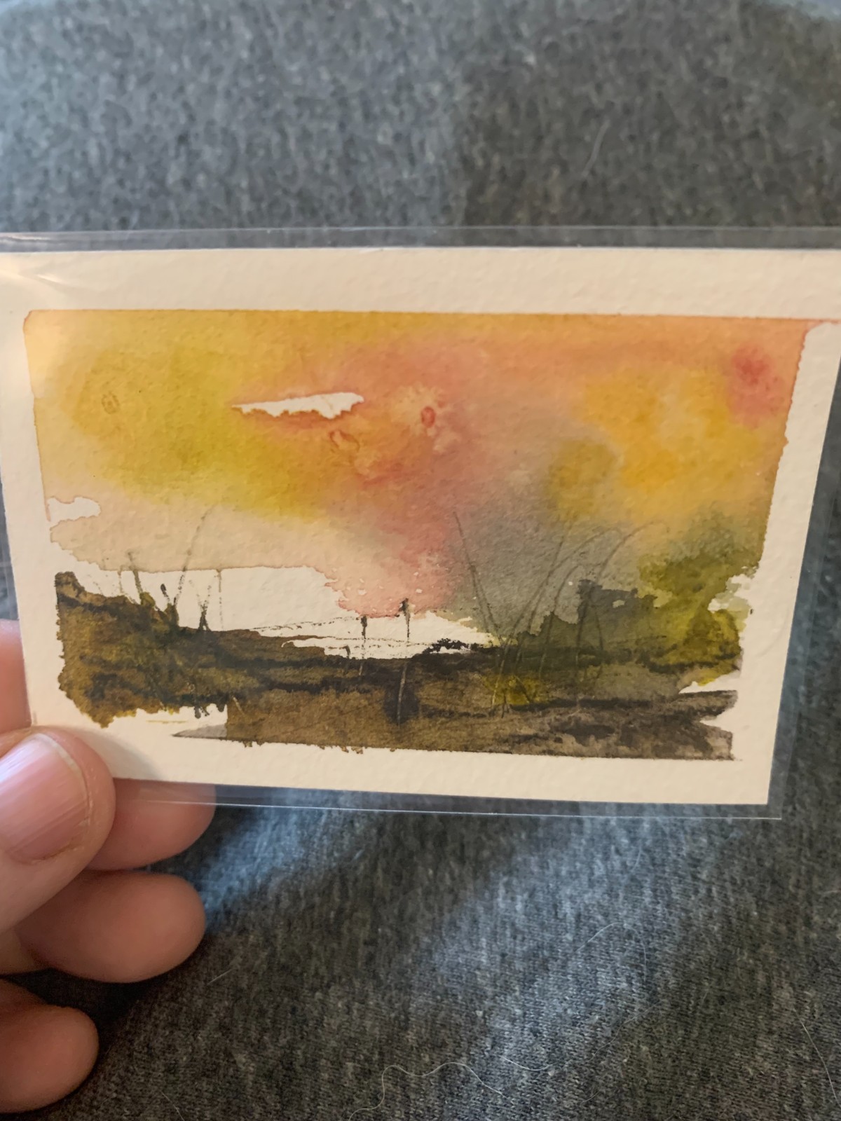 ACEO, Original Watercolor, Abstract Marsh Sunset Painting by Sheila Squillante