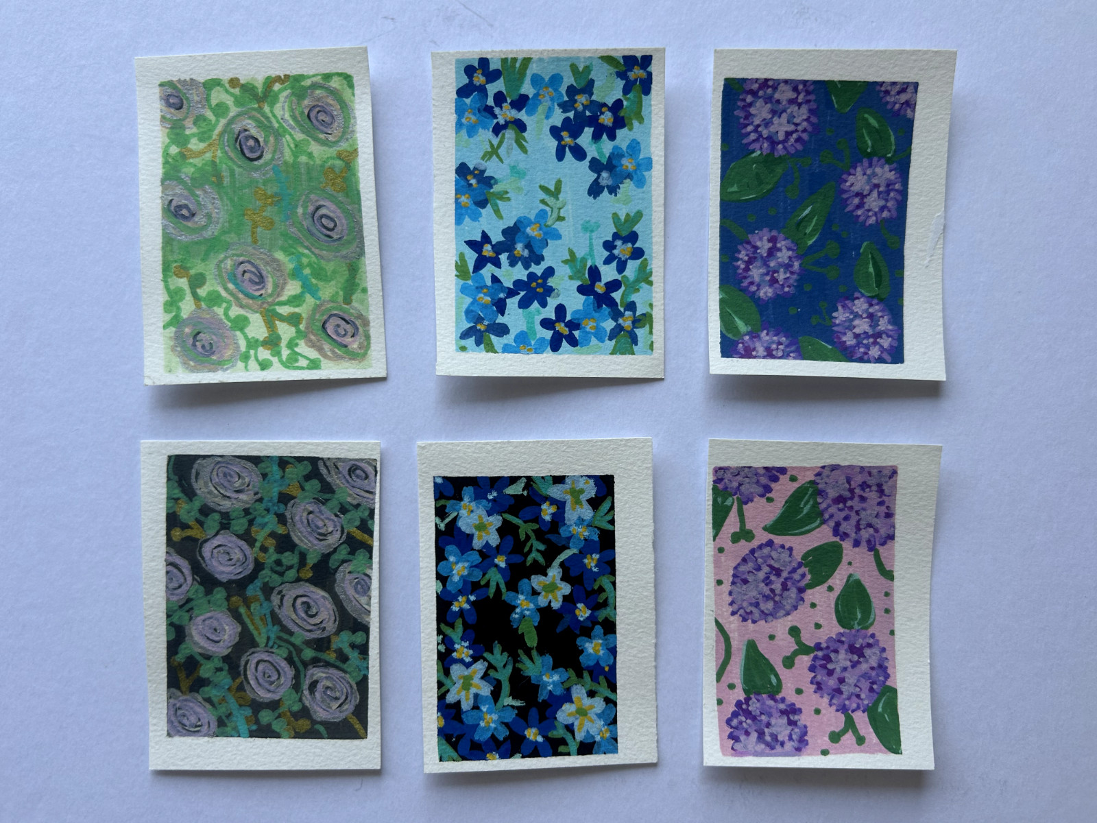 Aceo Original Painting Acrylic Floral Flowers Hydrangea Blue cottagecore cute