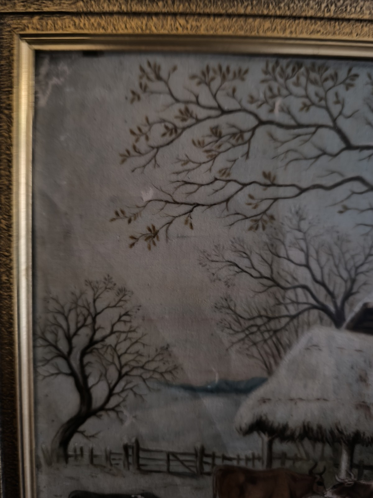 Painting Rustic Winter Soft Farm Cows Hens Vintage Charming Amelie Badoche