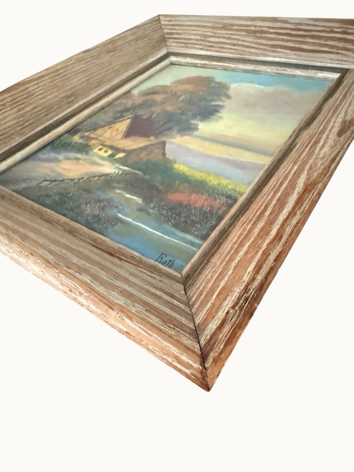 Vintage Small Hand Painted Oil Painting Carl Roth Framed Cottage Landscape Art