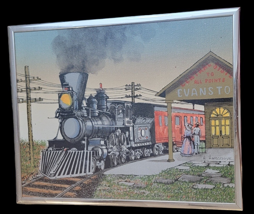 Original H. Hargrove Rail Road Terminal Oil On Canvas Evanston Central 10×8