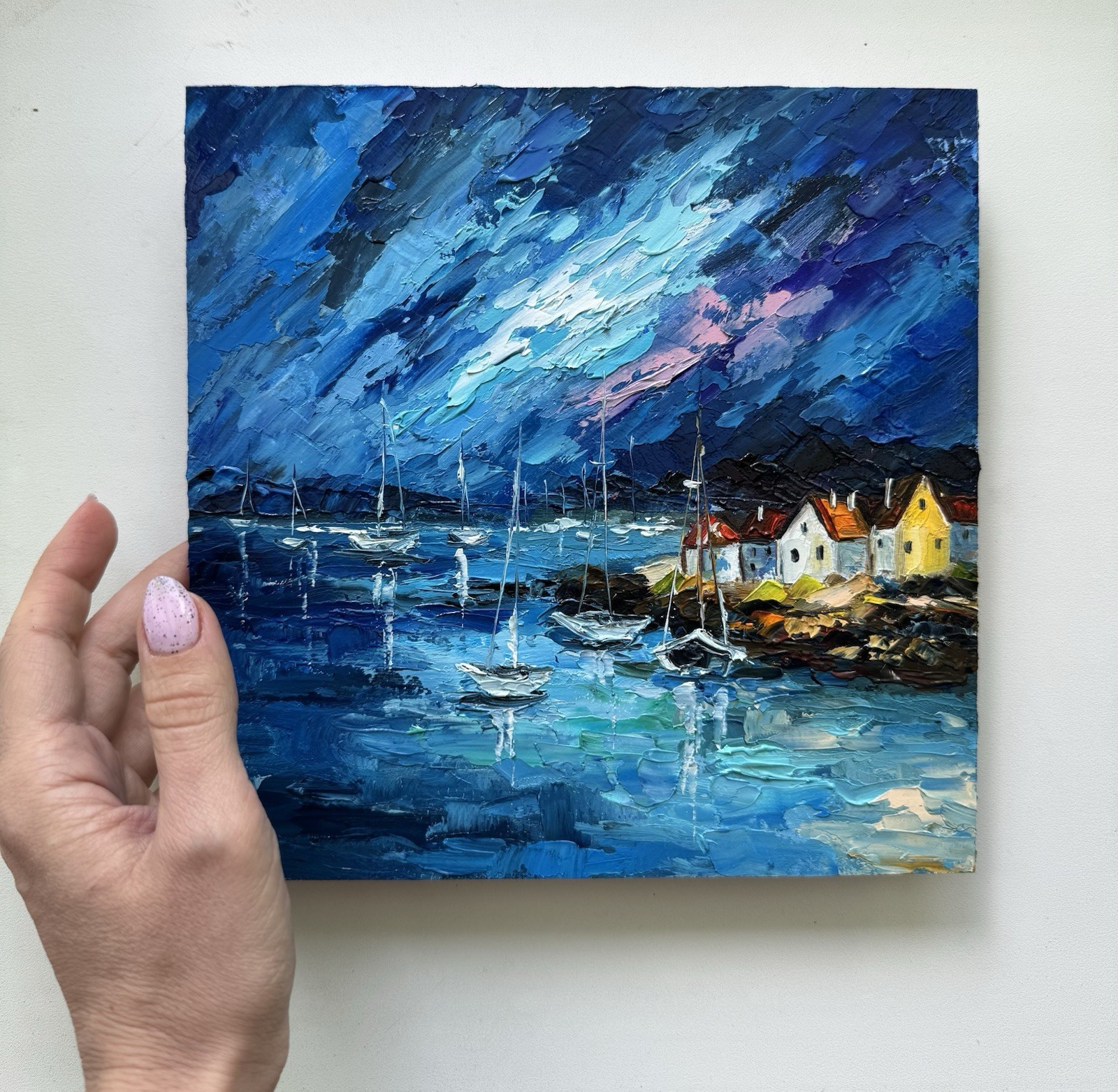Original Oil Painting Norway Landscape Fjord Artwork Scandinavian Painting 8×8