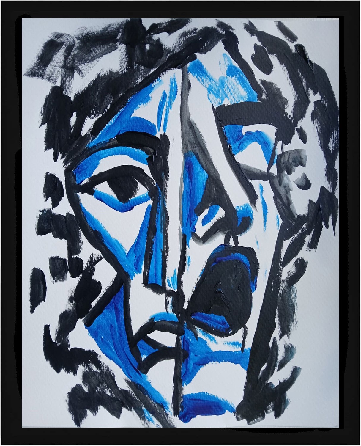 Neo-Expressionism/Abstract Blue Man 11×14 Signed Colorful Hand Made Art Painting