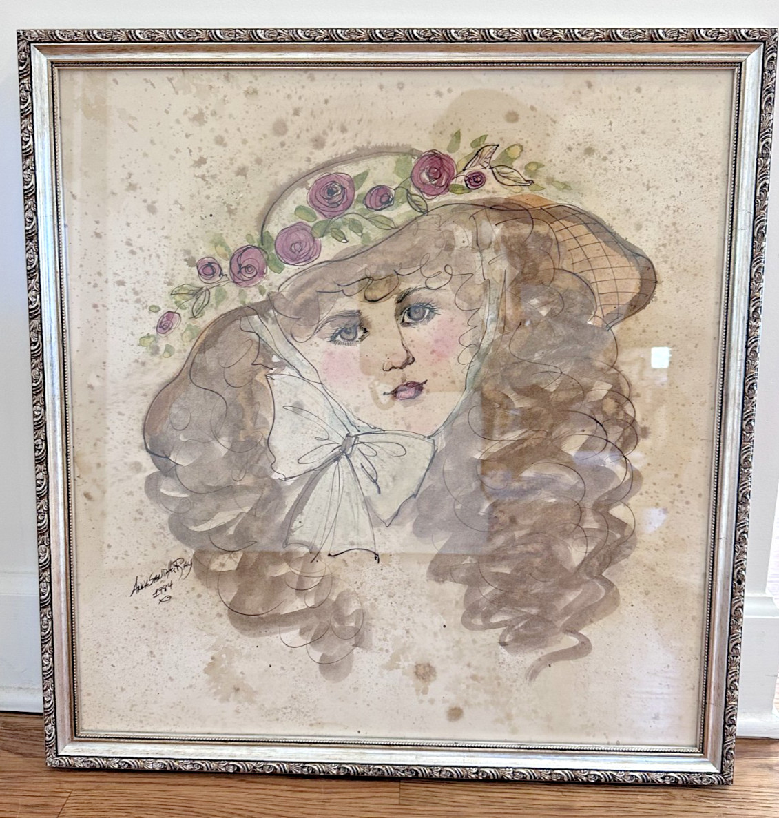 Original Watercolor by Anna Sandhu Ray 1984 23×23.75″ framed