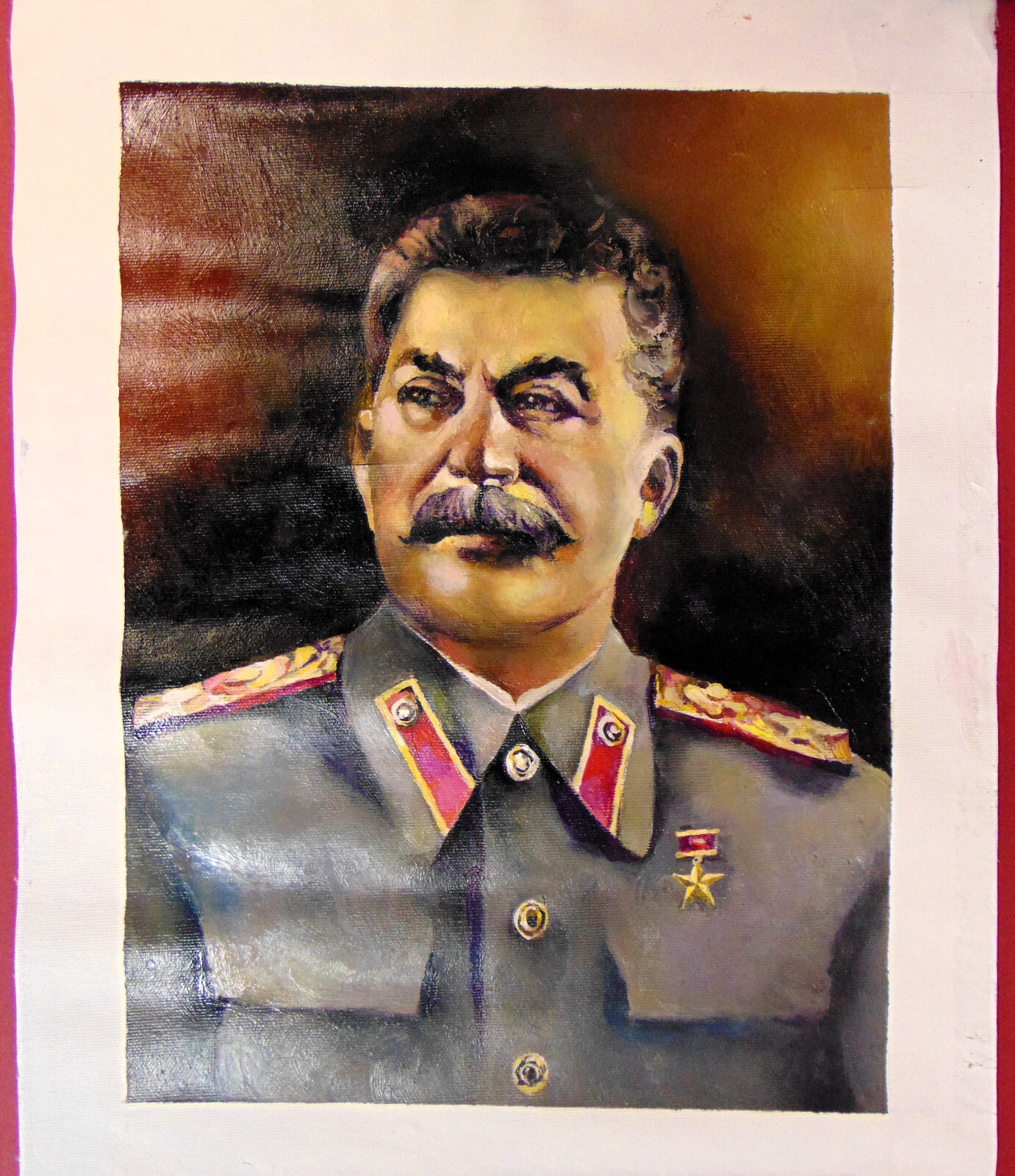 Soviet Marshal Stalin Portrait Modern Ukrainian Print 14×17” Like Oil Painting