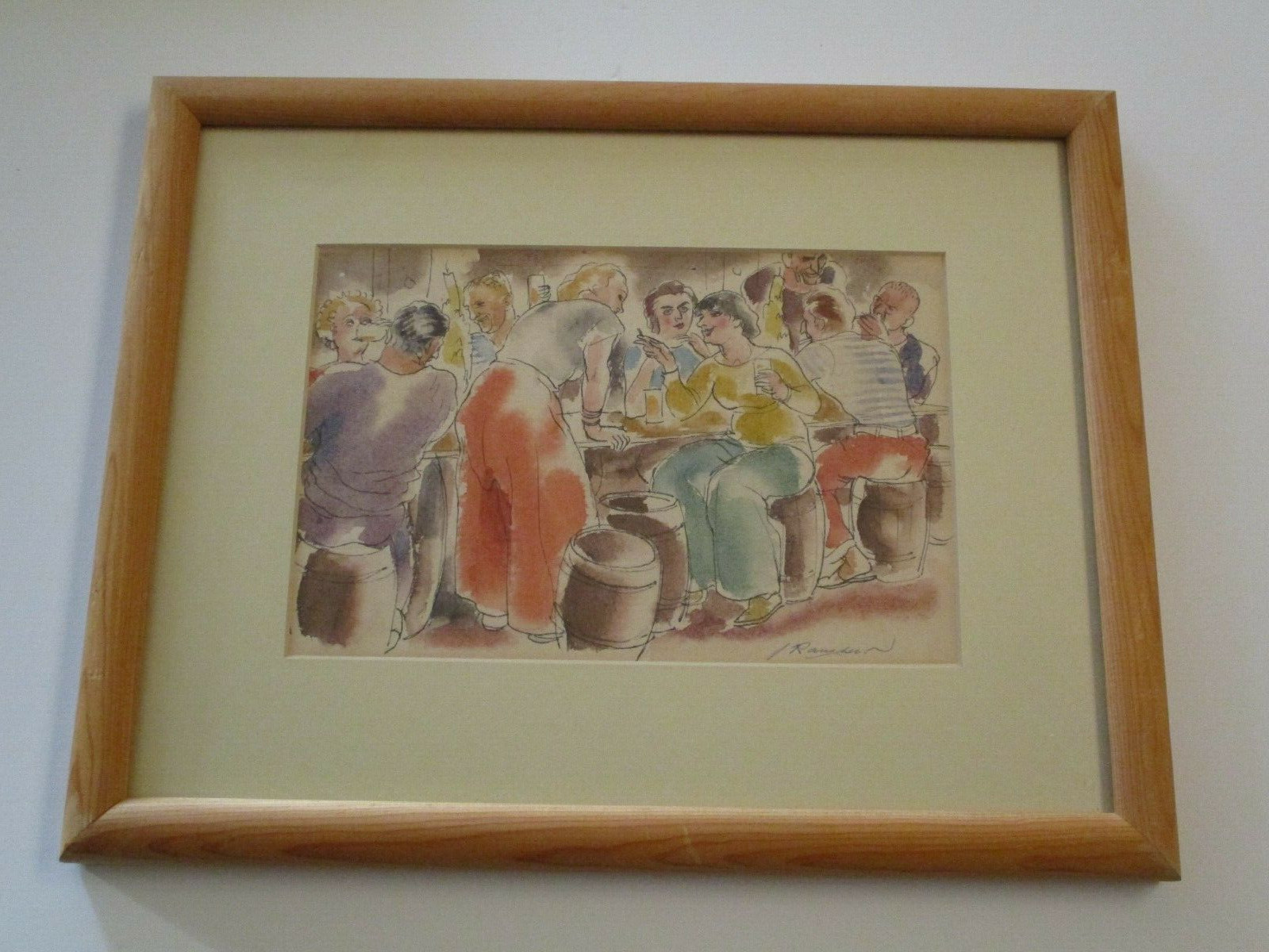 ANTIQUE PAINTING JULES RAUSCHERT WPA AMERICAN MASTER BAR PUB SOCIAL PORTRAIT