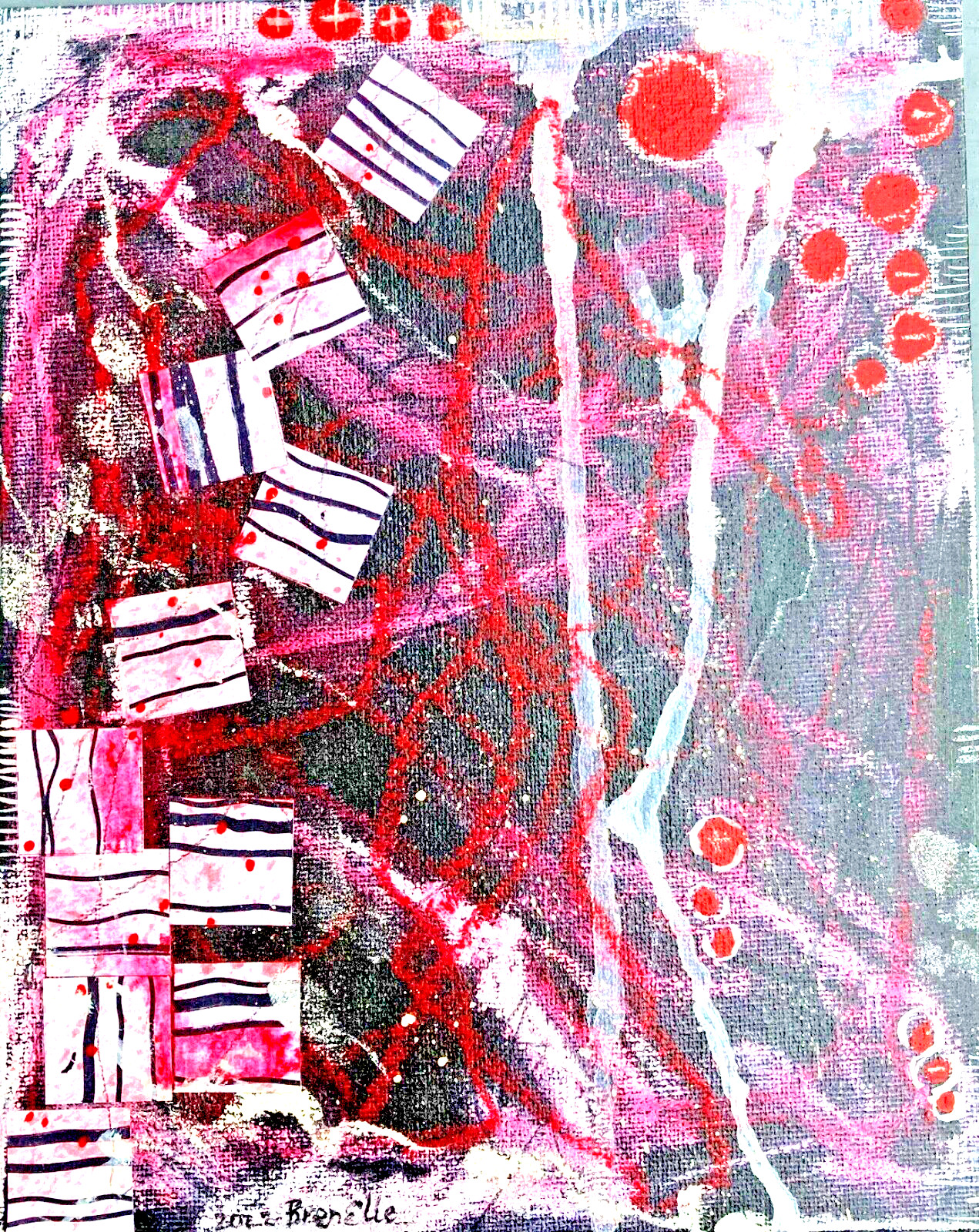 «Tumble» 8×10 collage/painted abstract on canvas board-gloss finish-unframed