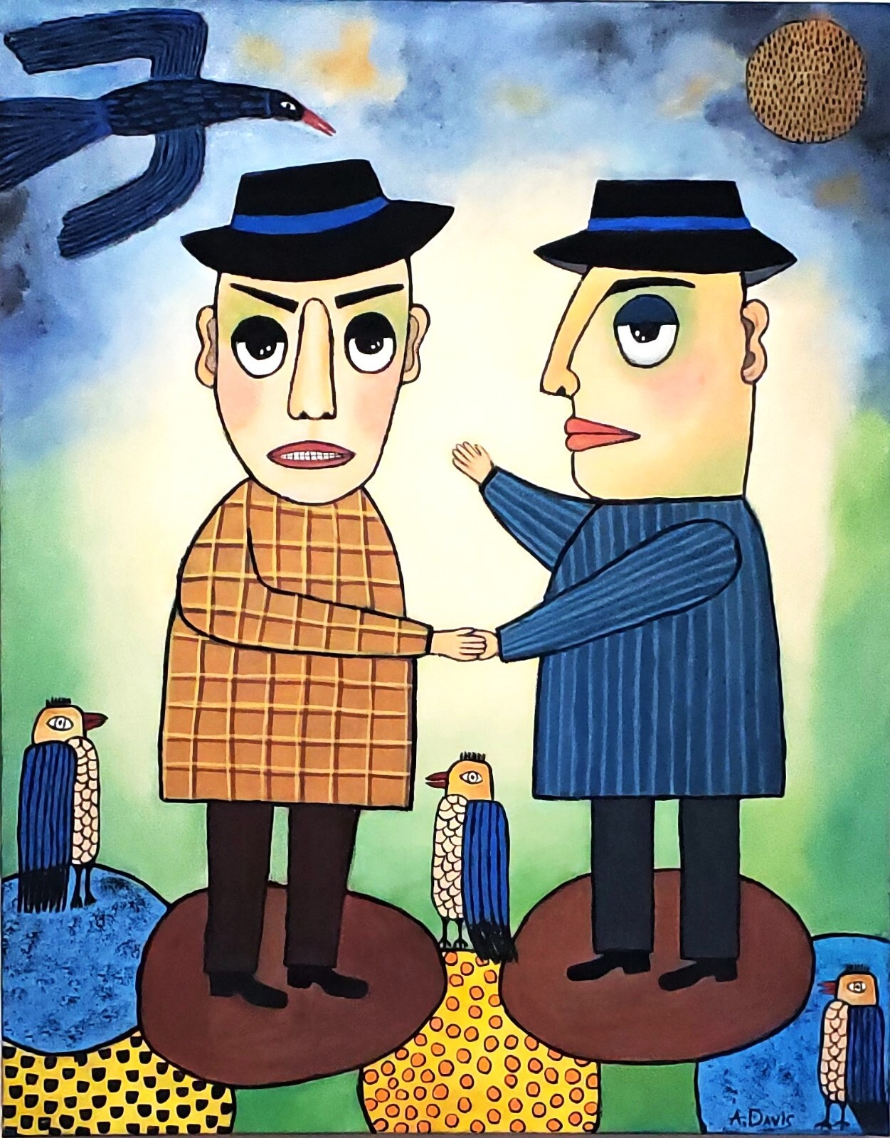 A.Z. Davis 30X24″ Acrylic Painting Abstract Modern Outsider Brut Pop Figurative