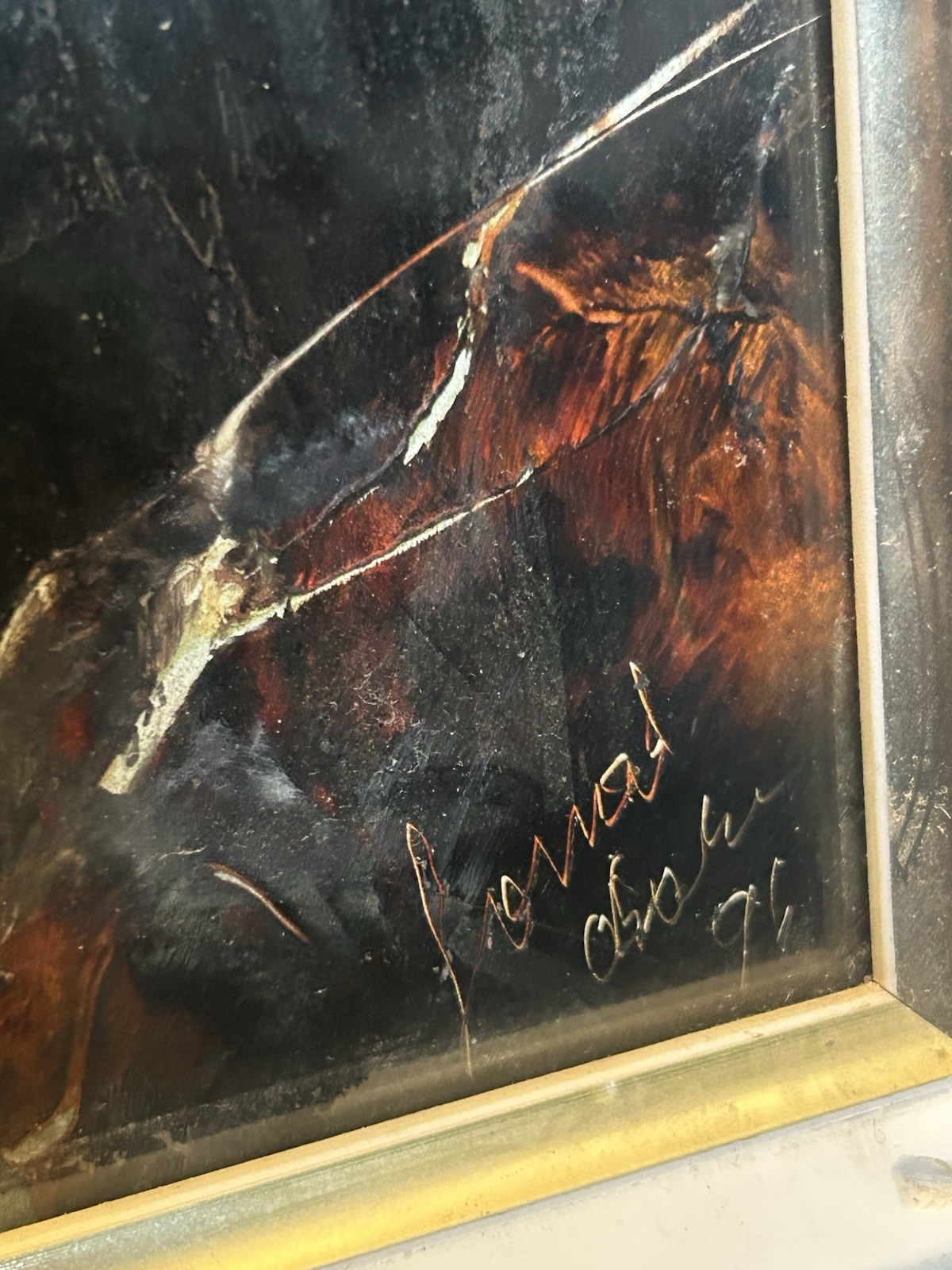 Original Signed 1996 Spray Paint Space Art – Framed SciFi Surreal Painting 18×22