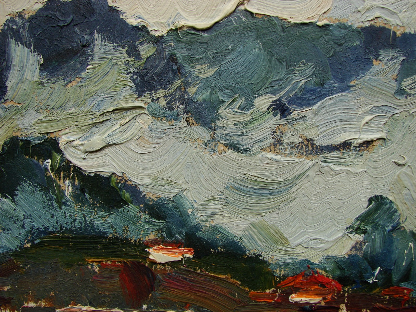 Ukrainian Soviet USSR Oil Painting Impressionism landscape sky cloud mountain