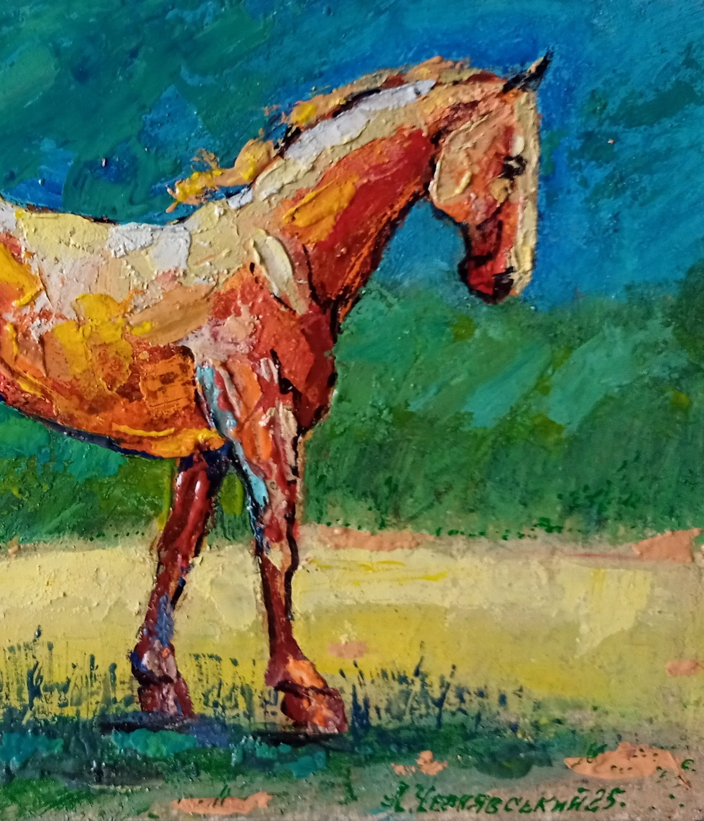 Horse Impasto Painting Original Art Impression Oil Painting 7.8 x 11.8 in