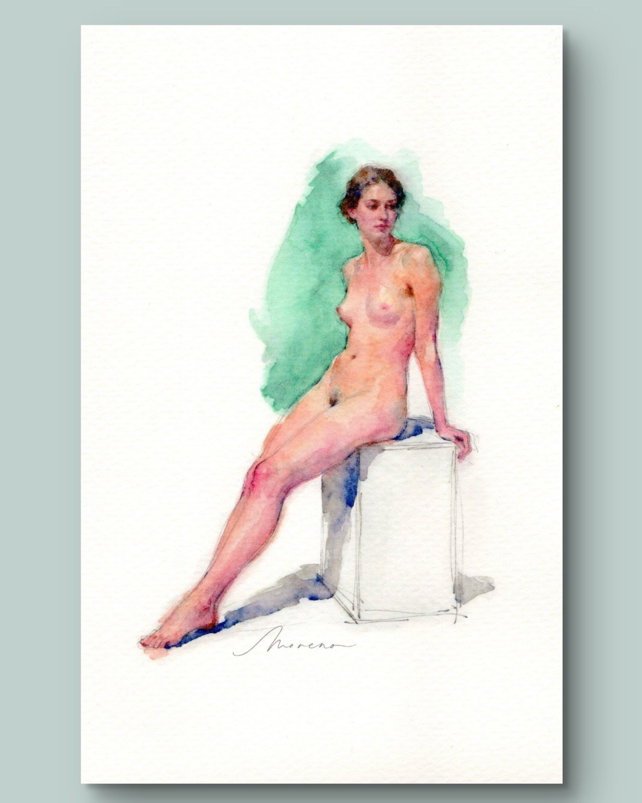 Original Female Figure Portrait Classical Painting 5.5×8.5 Book page