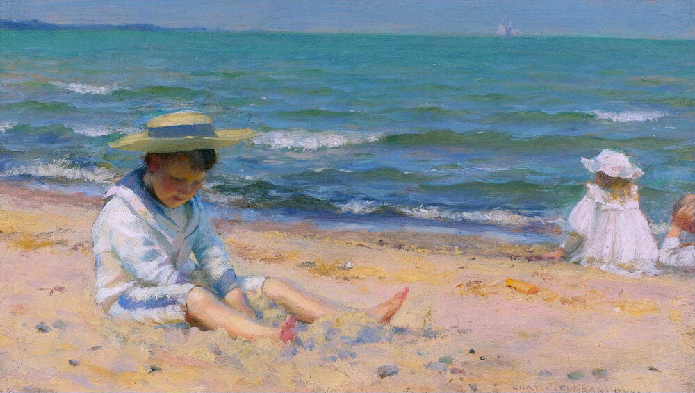 Children on the Beach Oil Painting Wall art Giclee Printed on Canvas P1727