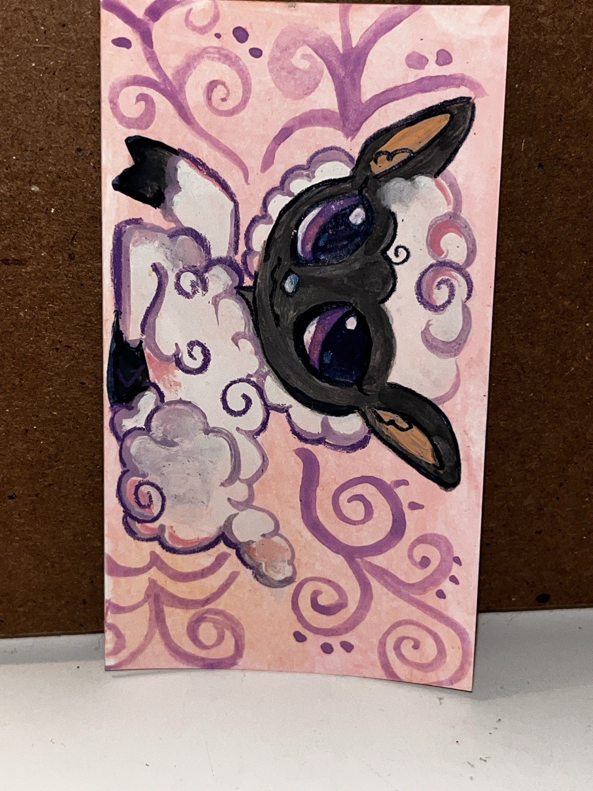 ACEO Cartoon Sheep Painting on Paper, Small Unframed Single Piece Animal Art
