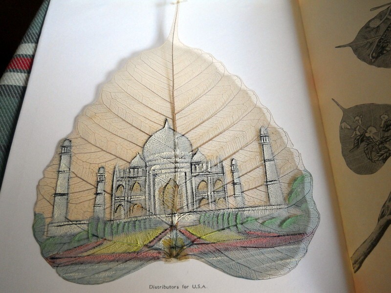 Taj Mahal Hand Painted on dried Pipal Tree Leaf Vintage