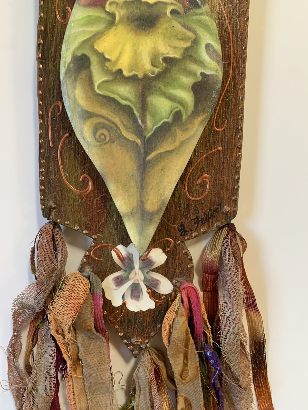Lori Felix Mixed Media Flower Goddess Wood Plaque Painting OOAK Mississippi