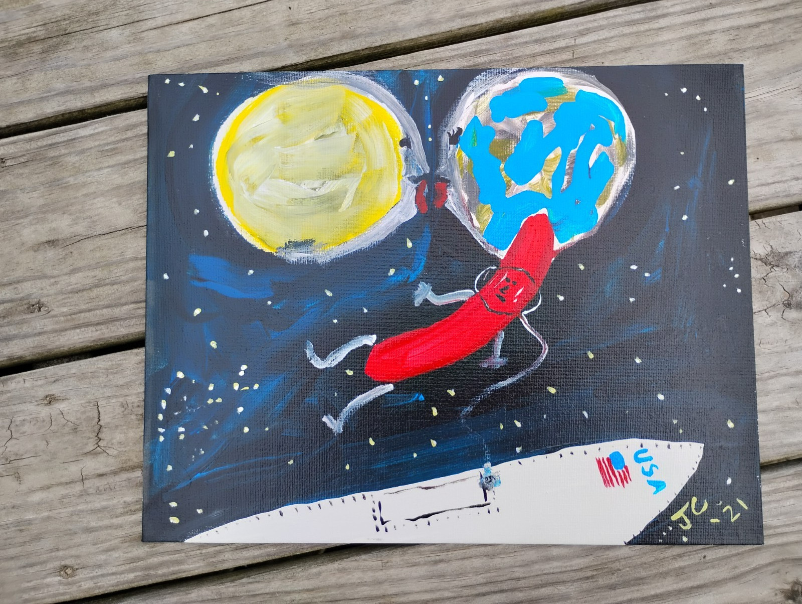 KISSING PLANETS RED BANANA JR CHARLIE FAST OUTSIDER POLITICAL FOLK POP ART SPACE