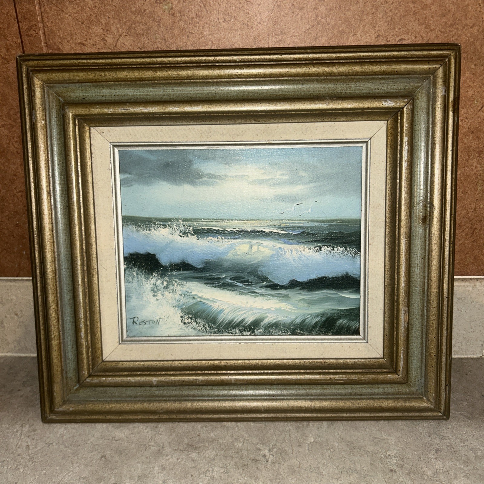 Vintage Original Signed Seascape Oil Painting Coast Ocean Waves Framed