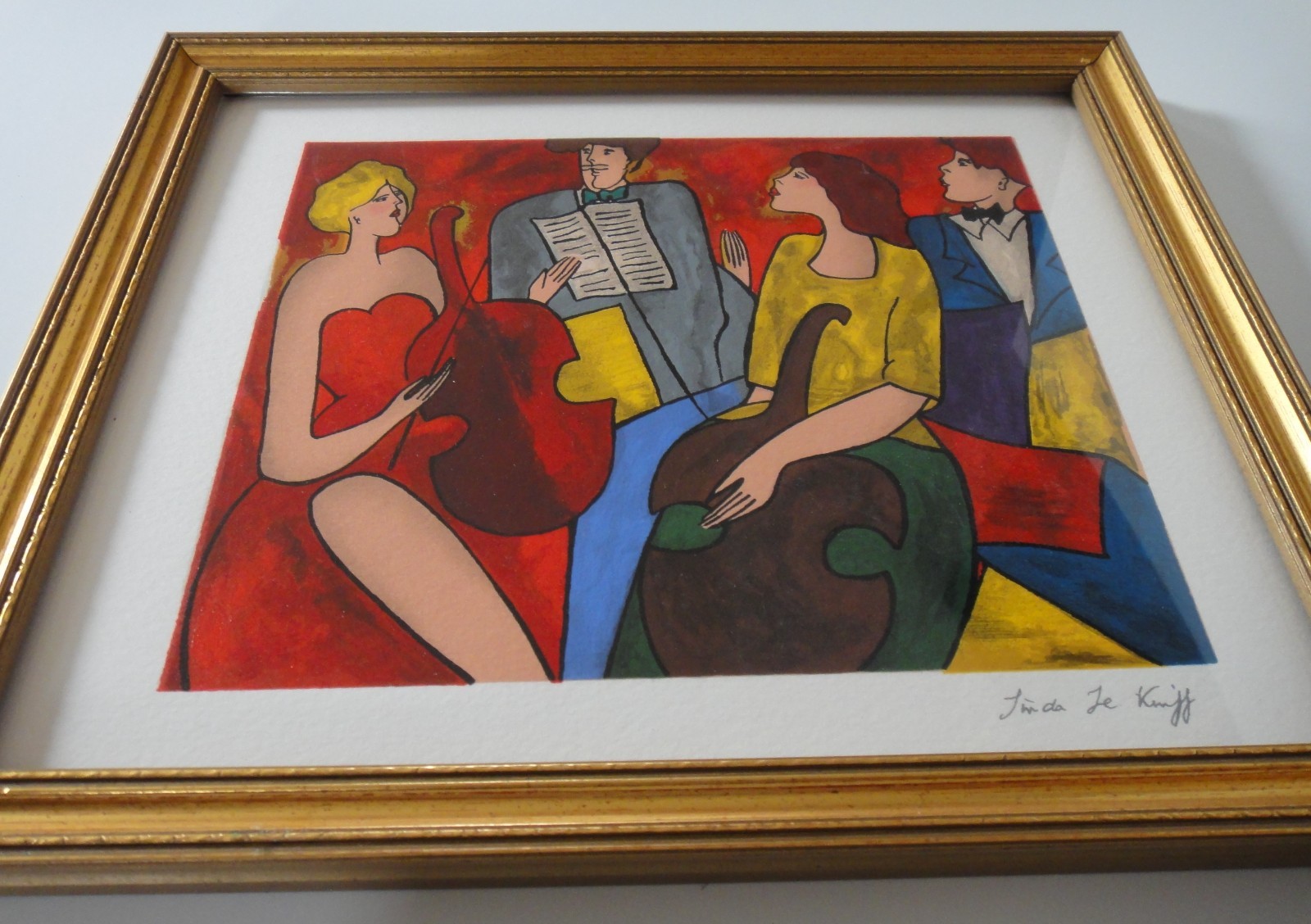 Signed/Framed “Double” Serigraph by French Artist Linda Le Kniff (COA)