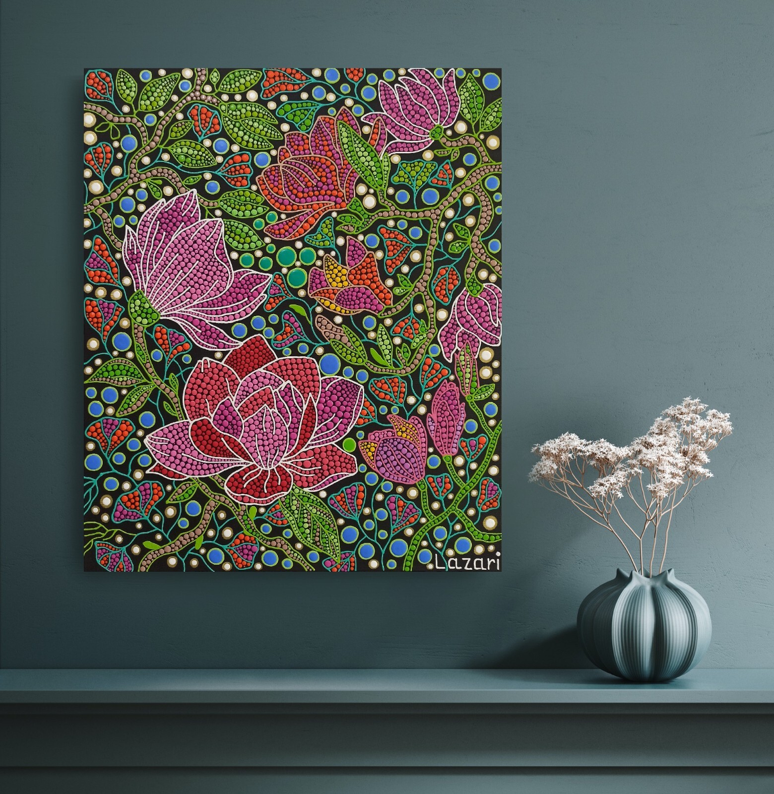 Magnolia Flowers Original Painting Floral Canvas Art Pink Magnolia Botanical Art