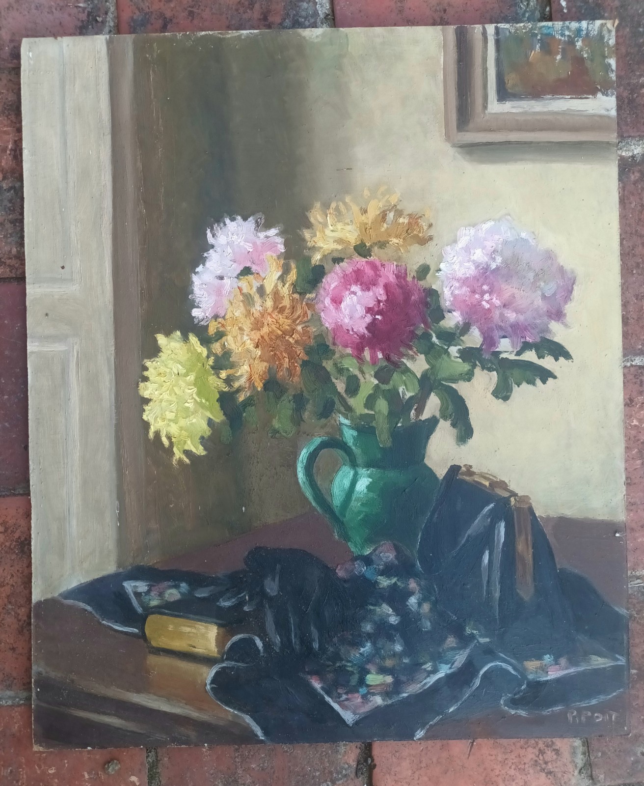 signed P POIT French still life oil on board 45 x 55cm