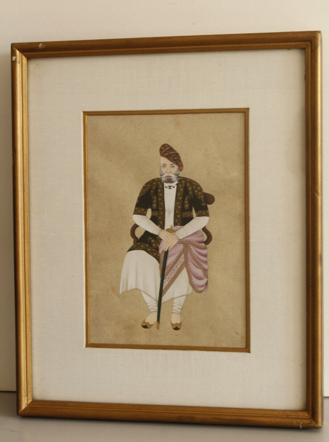 Hand Miniature Painting Of Indian Ruler With Vintage Framed Art 9.5×12 Inches
