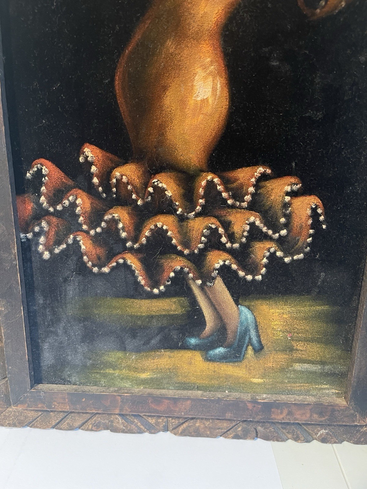 Vintage 70s Black Velvet Painting Art Spanish Women Dancing Flamenco 23 x 14 💃