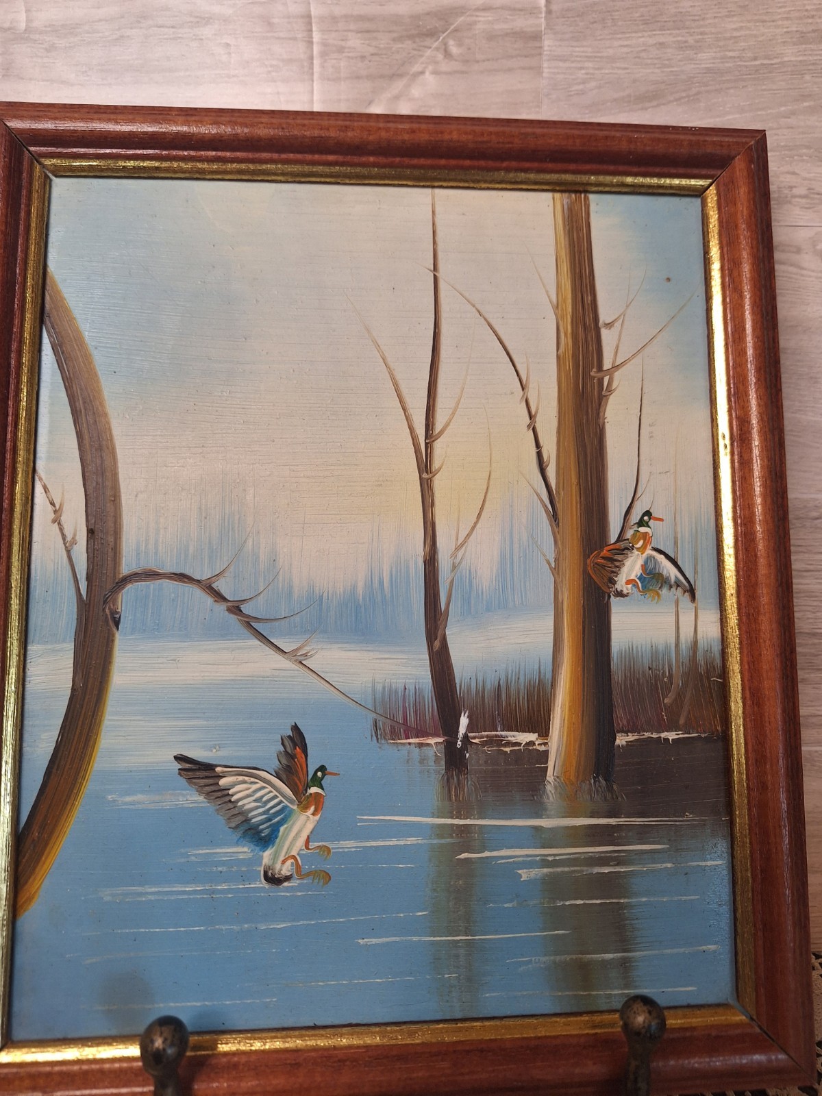 Vintage Landscape / Landing Ducks Framed Oil Painting, Cottage core, MCM,…