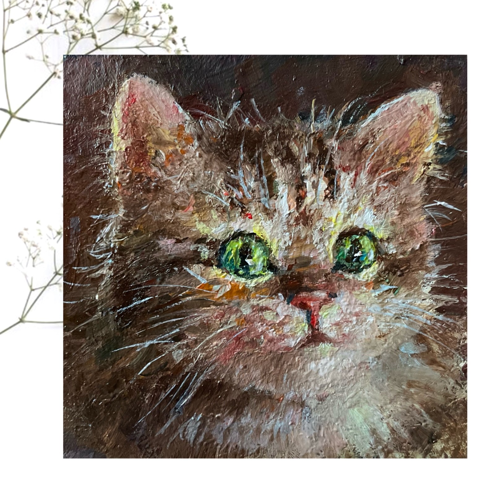 Cat Original Oil Painting Animals Signed 4*4in Small Wall Art