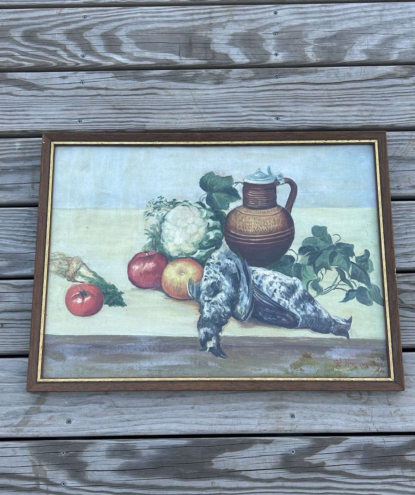 European Illegibly Signed Dated 1850/1950 Still Life Oil on Canvas Glass Covered