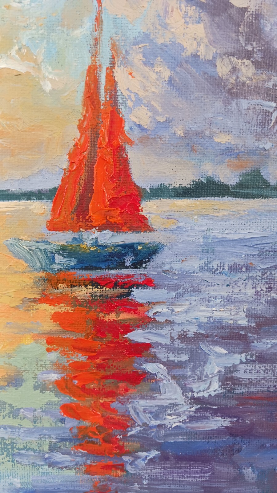 ORIGINAL Oil Painting IMPRESSIONISM Sunset Boat Lake Marine Life Fine Art 8×10