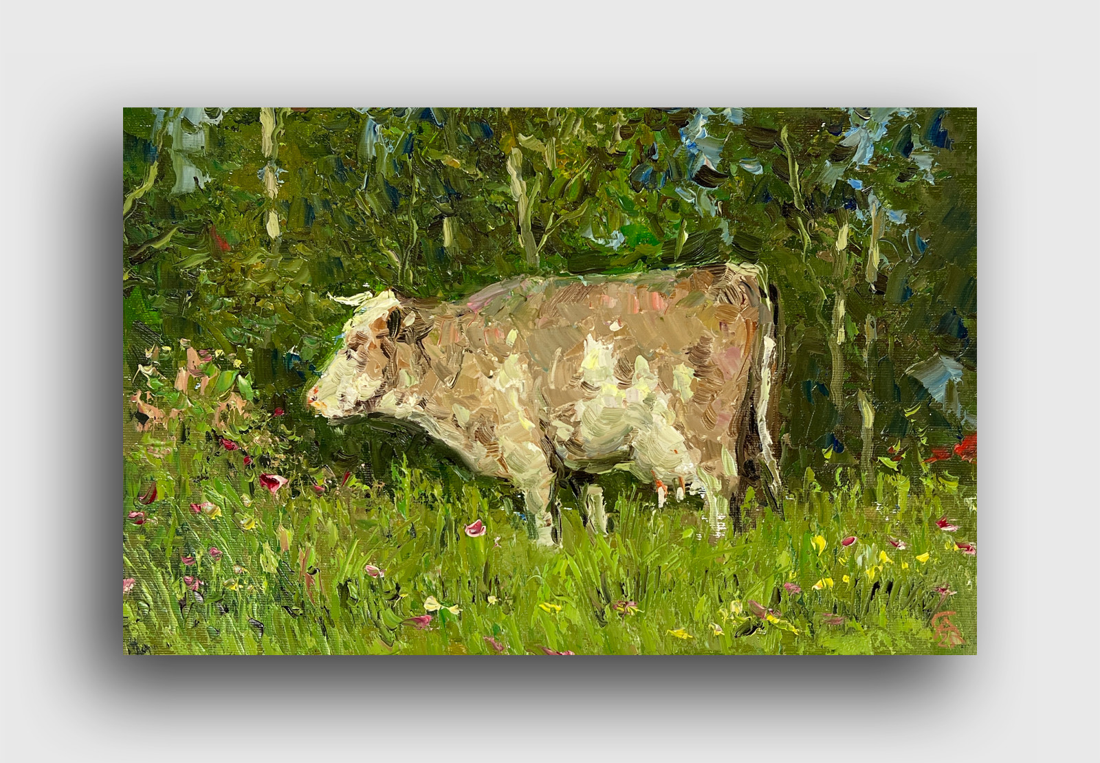 Oil painting Cow Ukrainian painter canvas Unframed original Decor landscape